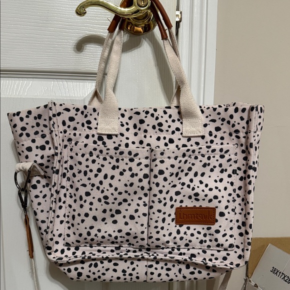Pink and Black Polka Dot Tote Bag - Picture 1 of 3
